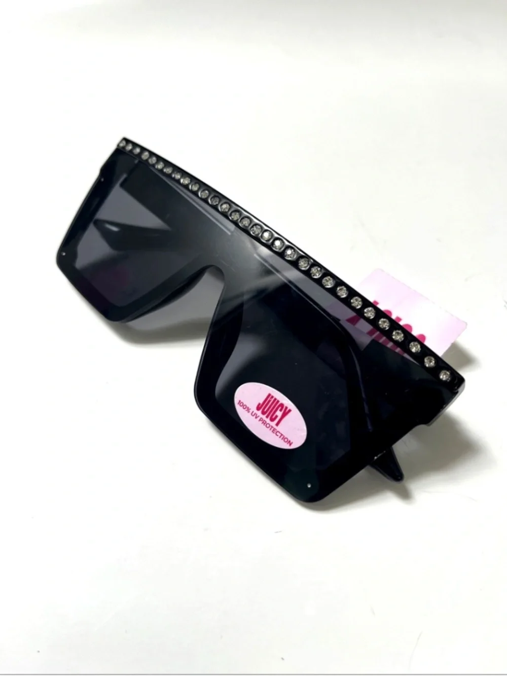 New JUICY COUTURE Embellished Shield Sunglasses Rhinestones Black Acetate